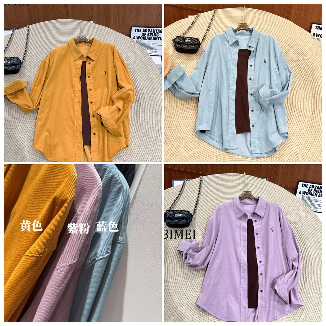 必魅-2025秋季新款小马刺绣衬衫宽松设计感通勤百搭长袖上衣55612