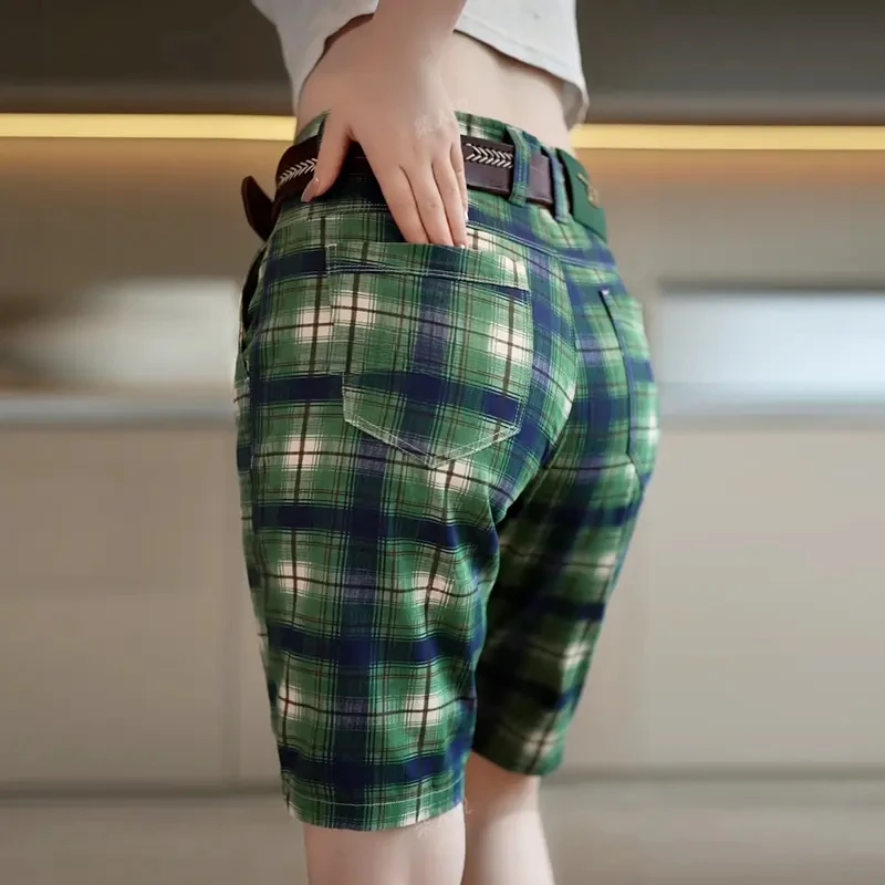 高级感格子男士五分休闲短裤修身直筒裤子男商务百搭夏天薄款中裤