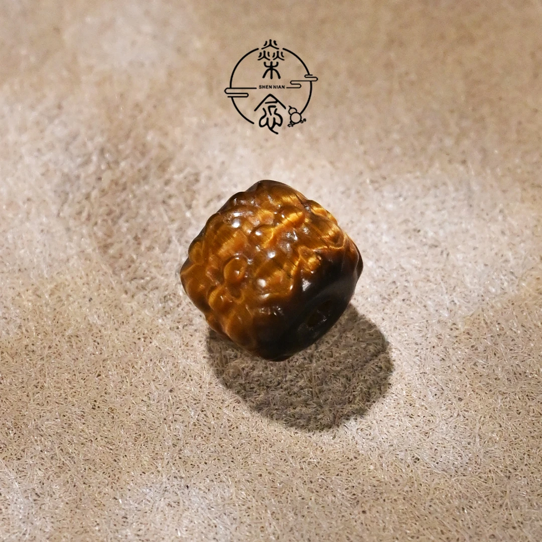 8MM天然黄虎眼石并蒂莲桶珠108手串DIY文玩配饰配珠顶珠腰珠鼓珠