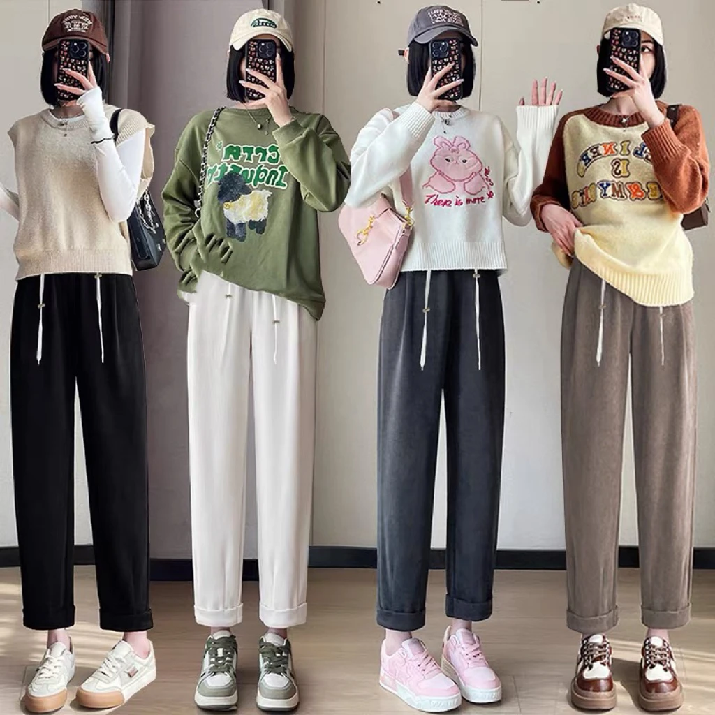 孕妇萝卜裤秋冬款九分抽绳裤小个子休闲宽松哈伦裤孕妇裤子