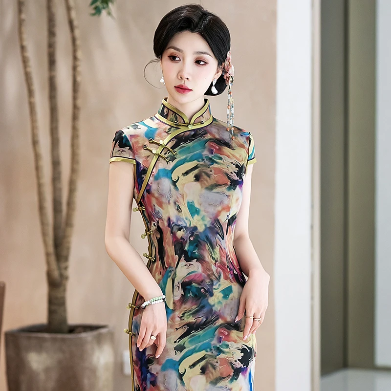 新中式旗袍高端2025夏季老上海日常可穿改良裙子长款素雅国风礼服