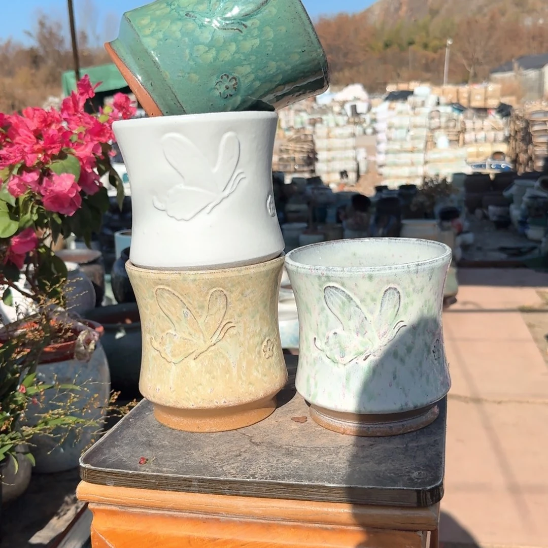 紫砂花盆口15高15.5（四个蝴蝶