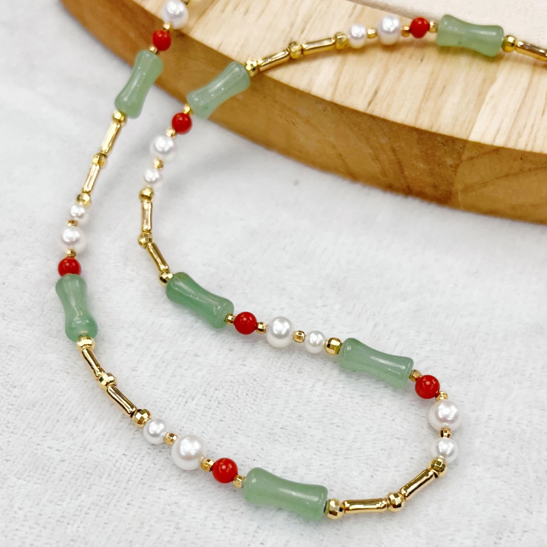 淡水ak南红DFL041 竹节款项链 S925时尚百搭