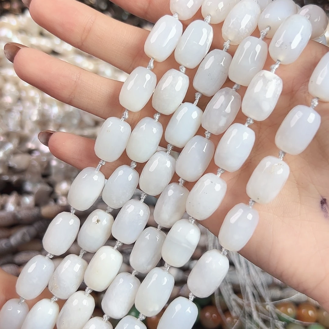 玛瑙/玉髓合金珠宝半成品b132白玛瑙米珠15mm一条