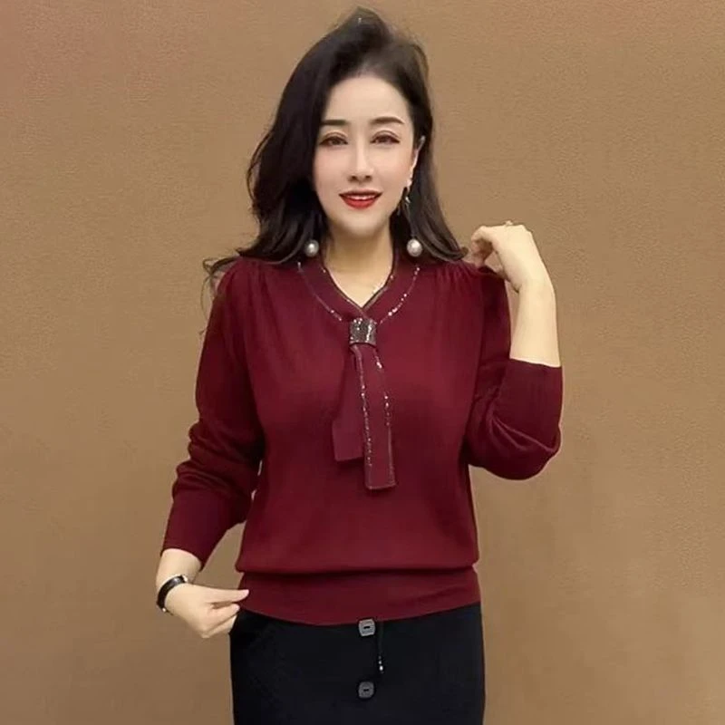 H春季新款中年妈妈针织衫上衣2025时尚洋气遮肚子显瘦打底毛衣