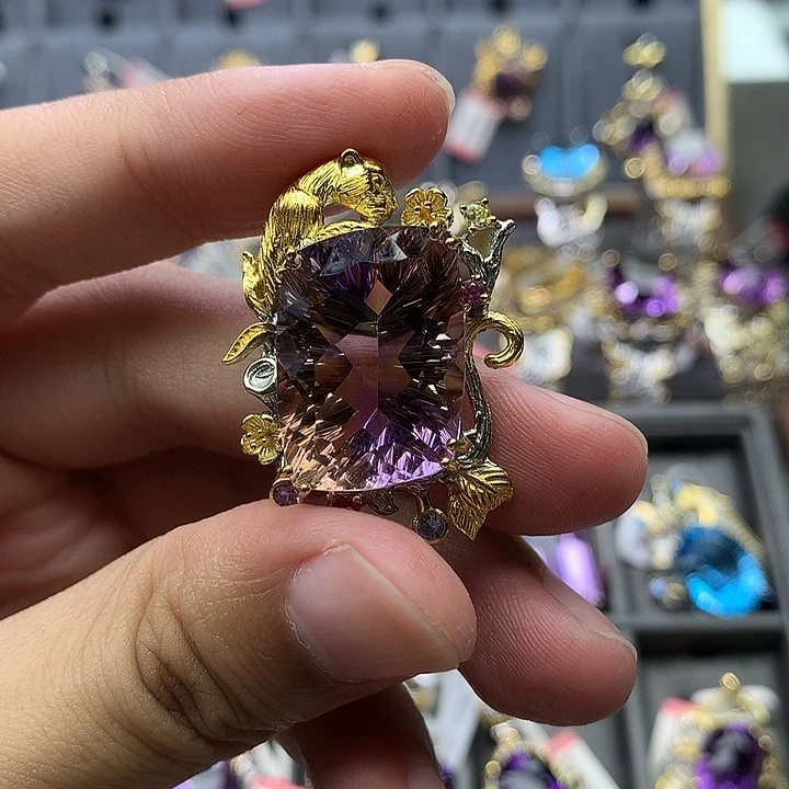 吊坠(不含链)银S925镀金镶嵌水晶