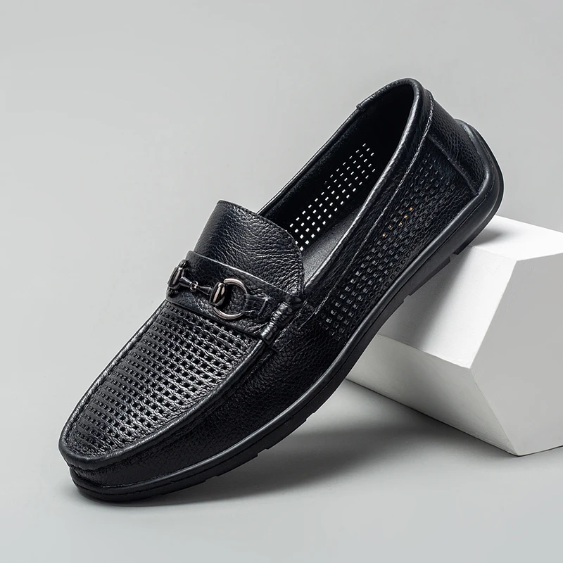 夏季新款头层牛皮休闲男鞋舒适透气百搭乐福鞋豆豆鞋开车鞋1680