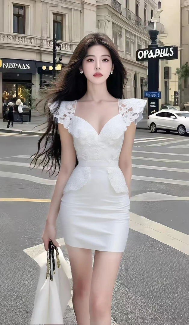 优雅高端大气白色插肩袖收腰包臀连衣裙轻奢时尚小众高级氛围感