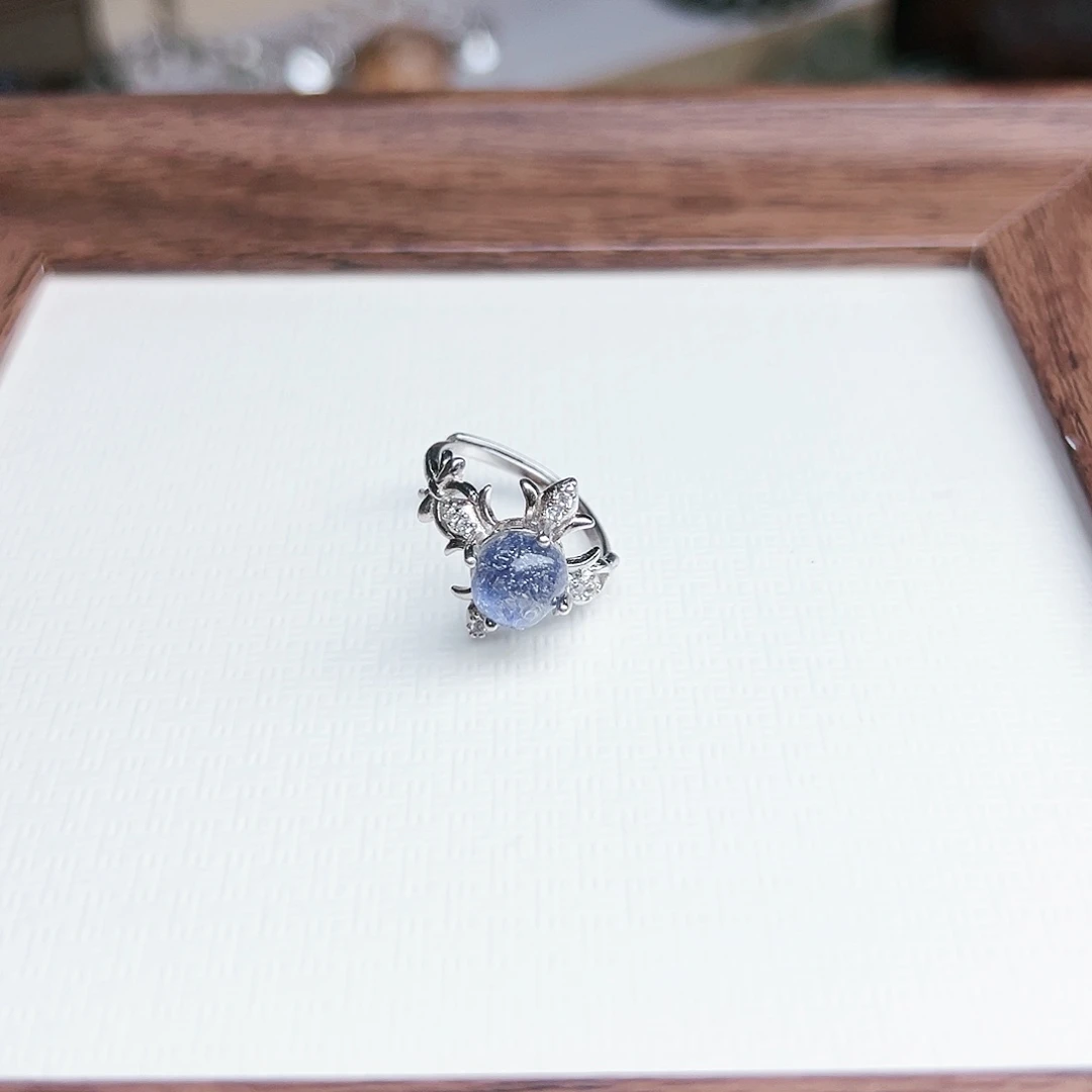 水晶戒指银S925镶嵌柠**?蓝线 星空草坪