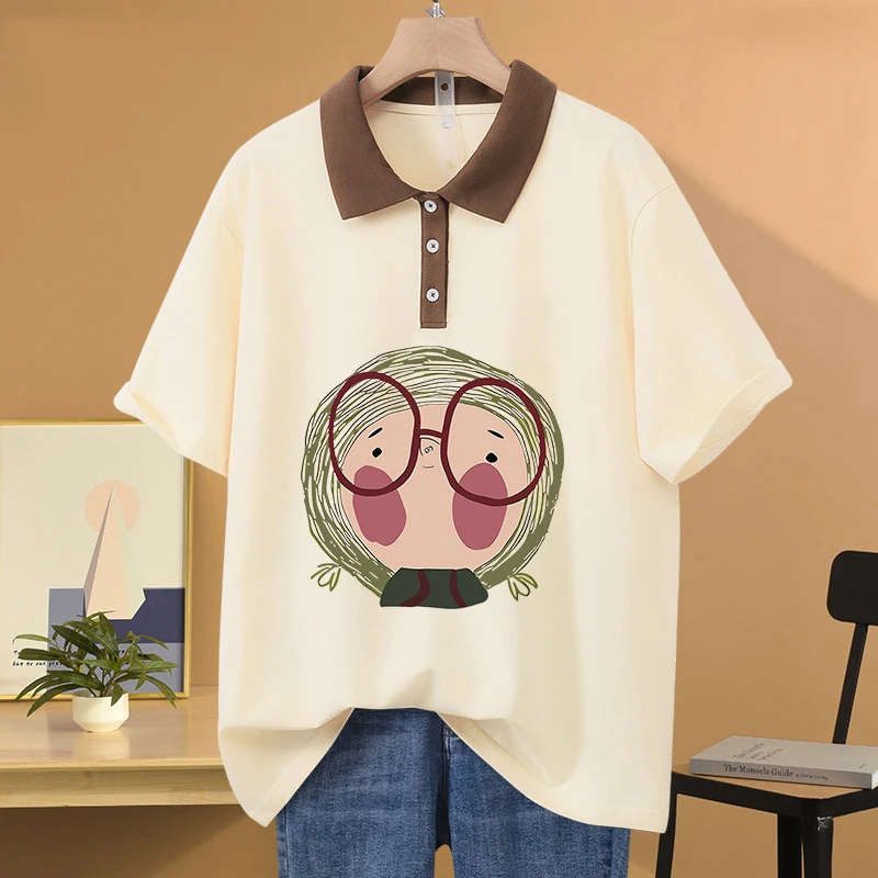 2025年夏季新款大码宽松POLO领纯棉短袖t恤女设计感小众显瘦上衣