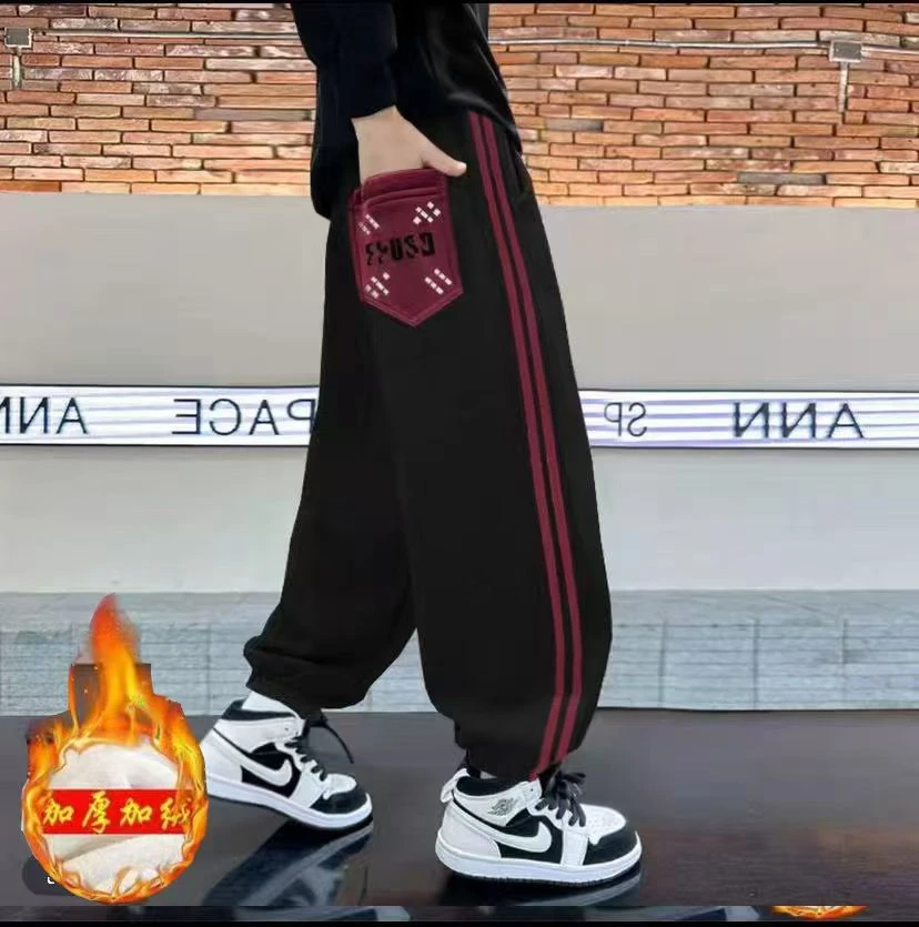 男童加绒裤子秋冬6-12岁童装中大童男孩洋气长裤儿童加厚运动卫裤