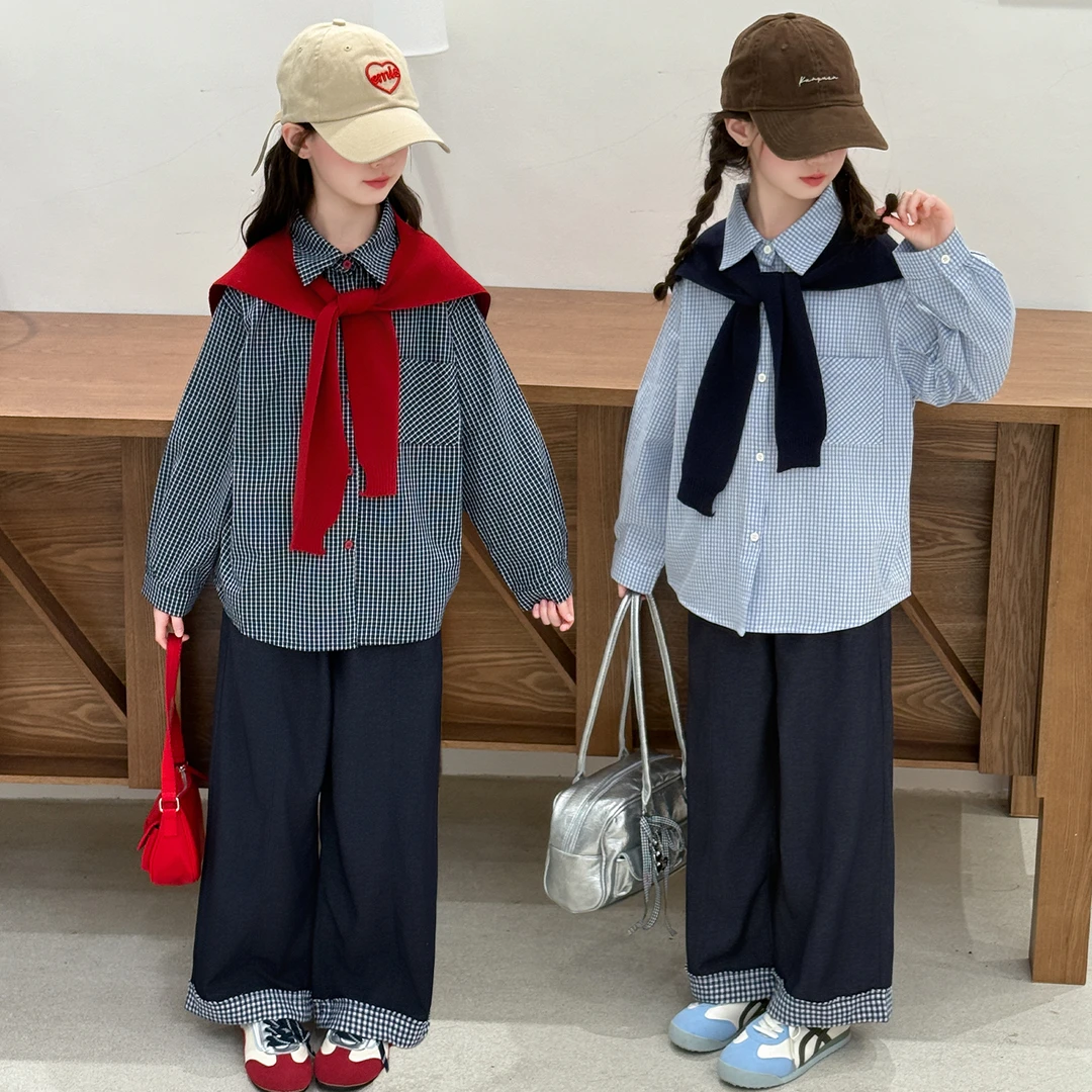 女童套装秋装2025新款中大童洋气披肩衬衫牛仔裤春秋装韩系两件套
