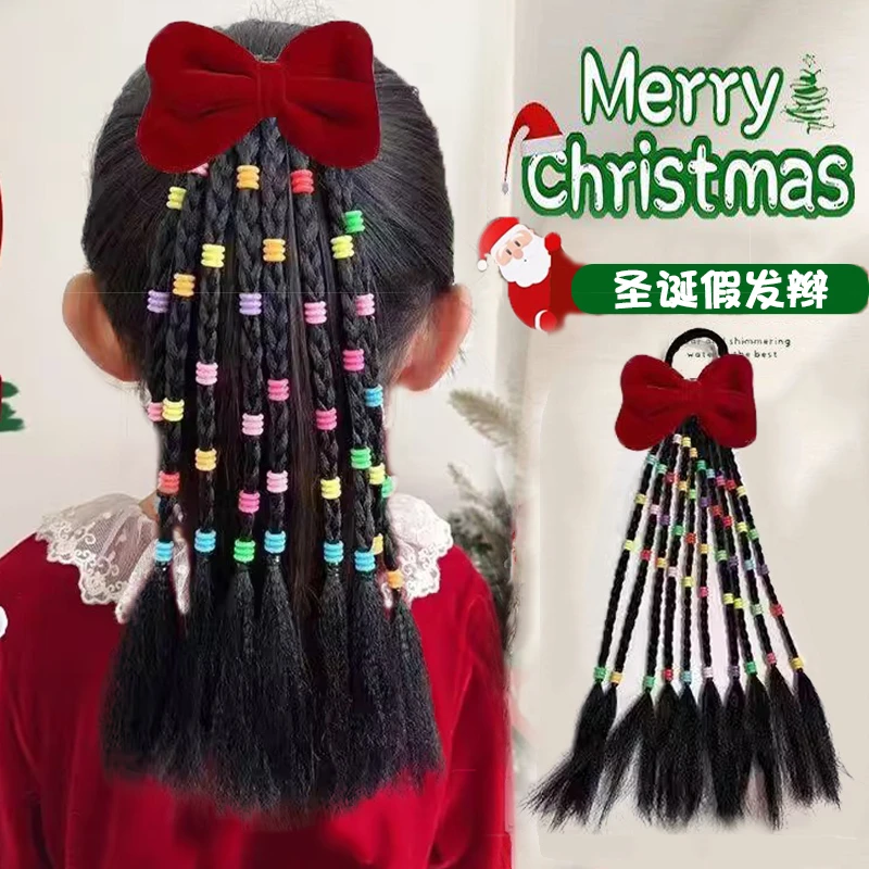 儿童新年手工串珠假发辫发绳彩珠脏辫小辫子发圈拳击辫高马尾发饰