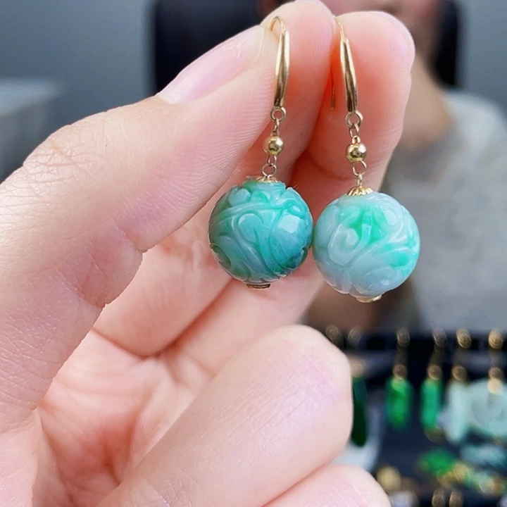 翡翠耳饰18K金镶嵌饰品