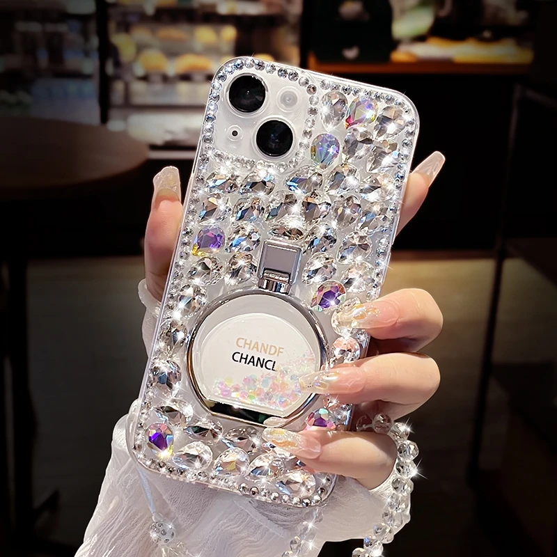 香水瓶适用苹果14手机壳15plus支架16挂绳12女款13promax防摔7钻8