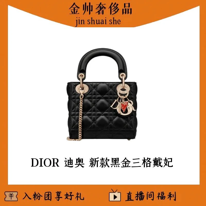 99新 DIOR/迪奥 黑金/三格戴妃/新款/单肩包/B6304