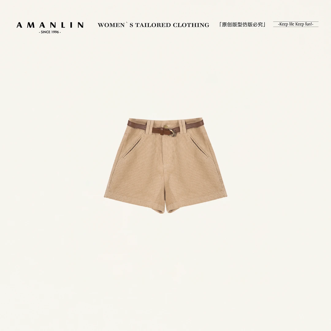 AMANLIN/阿谩琳琥珀流光气质休闲显瘦百搭高腰短裤Y600586