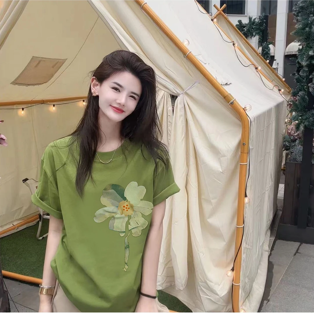 【香格里拉】纯棉宽松显瘦短袖T恤印花圆领时尚休闲百搭上衣