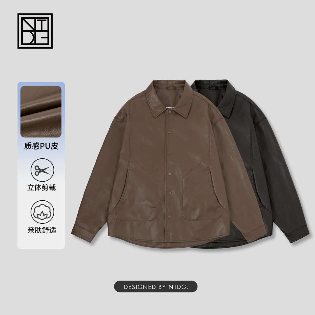 NTDG-ONE/南通大个秋季翻领PU皮夹克男休闲机车皮夹克 DJ-25815