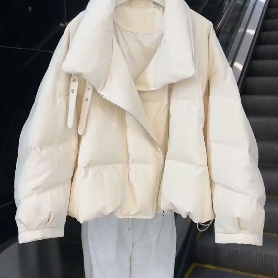 韩系百搭大翻领长袖棉服女2025冬季新款宽松显瘦保暖短款外套上衣