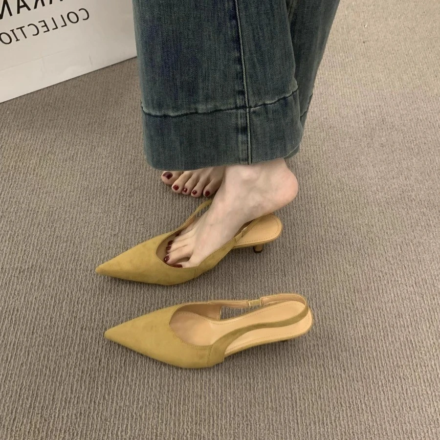 法式绝美包头凉鞋女夏季气质仙女风配裙子小跟鞋细跟尖头高跟鞋子