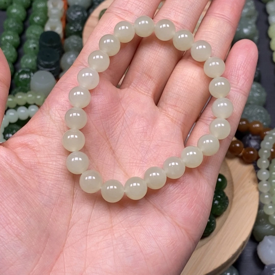 和田玉未镶嵌颈饰卡8mm晴水手串