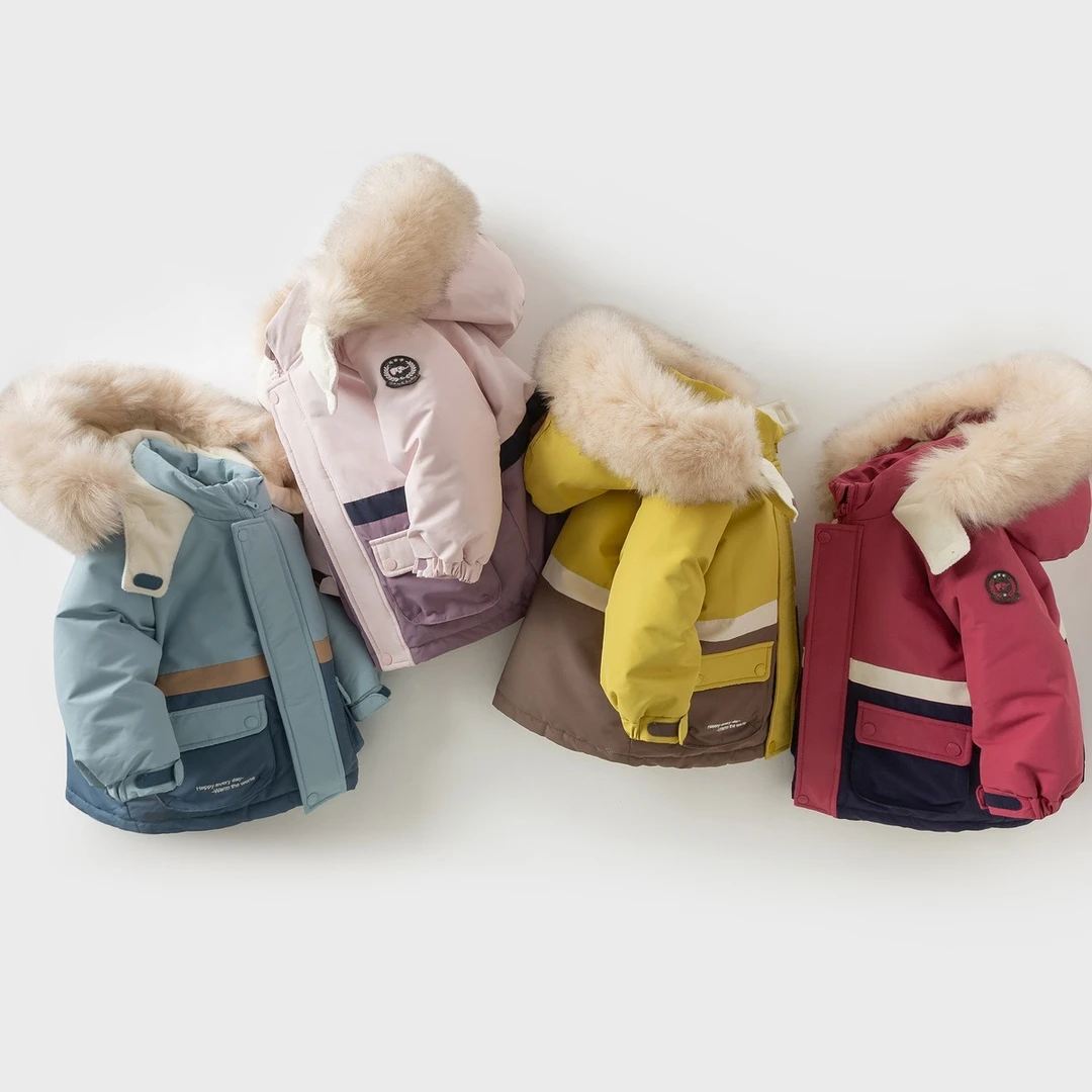 戴维贝拉羽绒服冬款男童抗菌绒冲锋衣女童工装外套DBM16057-A