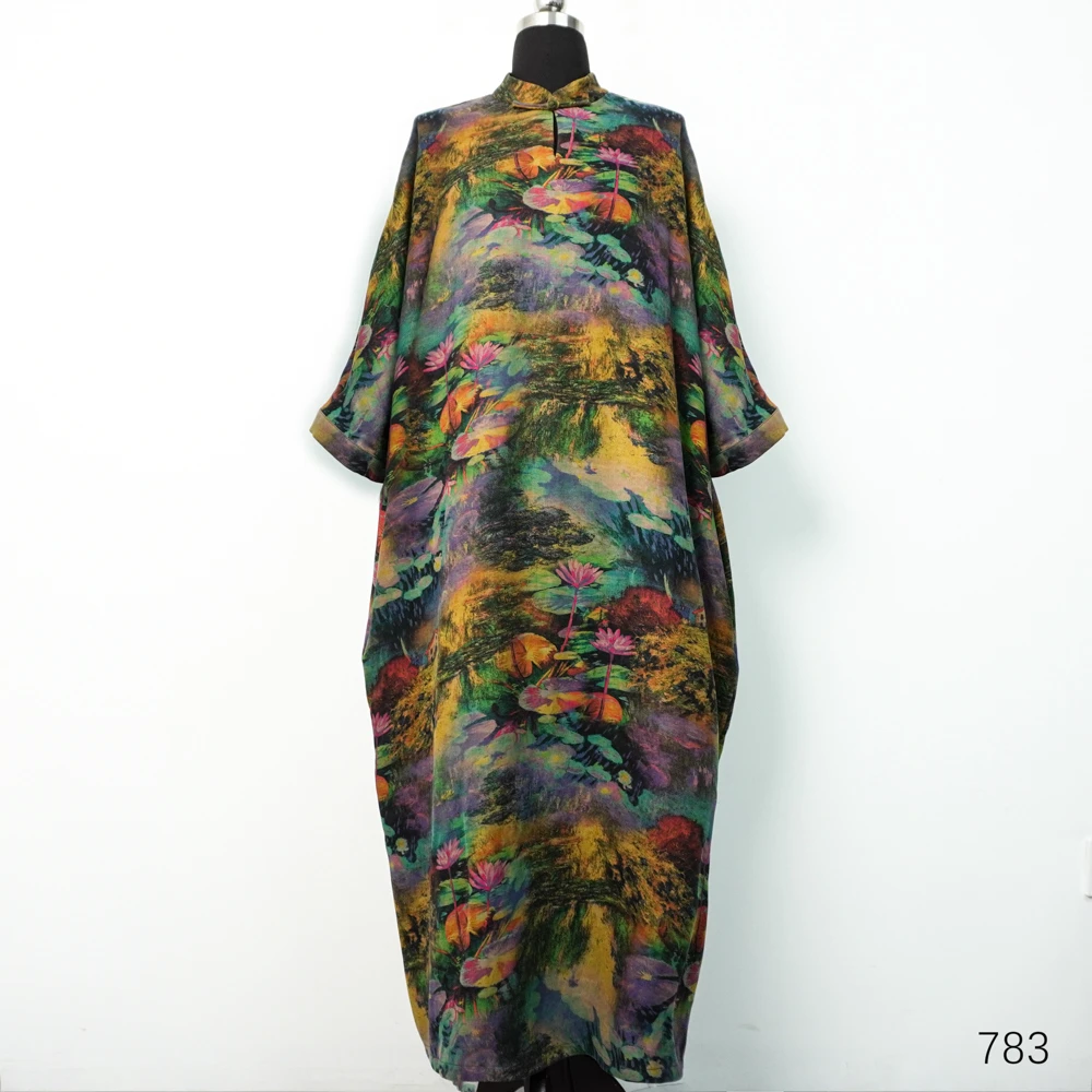 LL 2025荷塘月色香云纱提花中式盘扣大袍子连衣裙 783