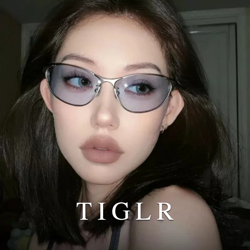 帝格勒美式猫眼墨镜女Y2K未来感网红街拍太阳镜小众金属眼镜潮男