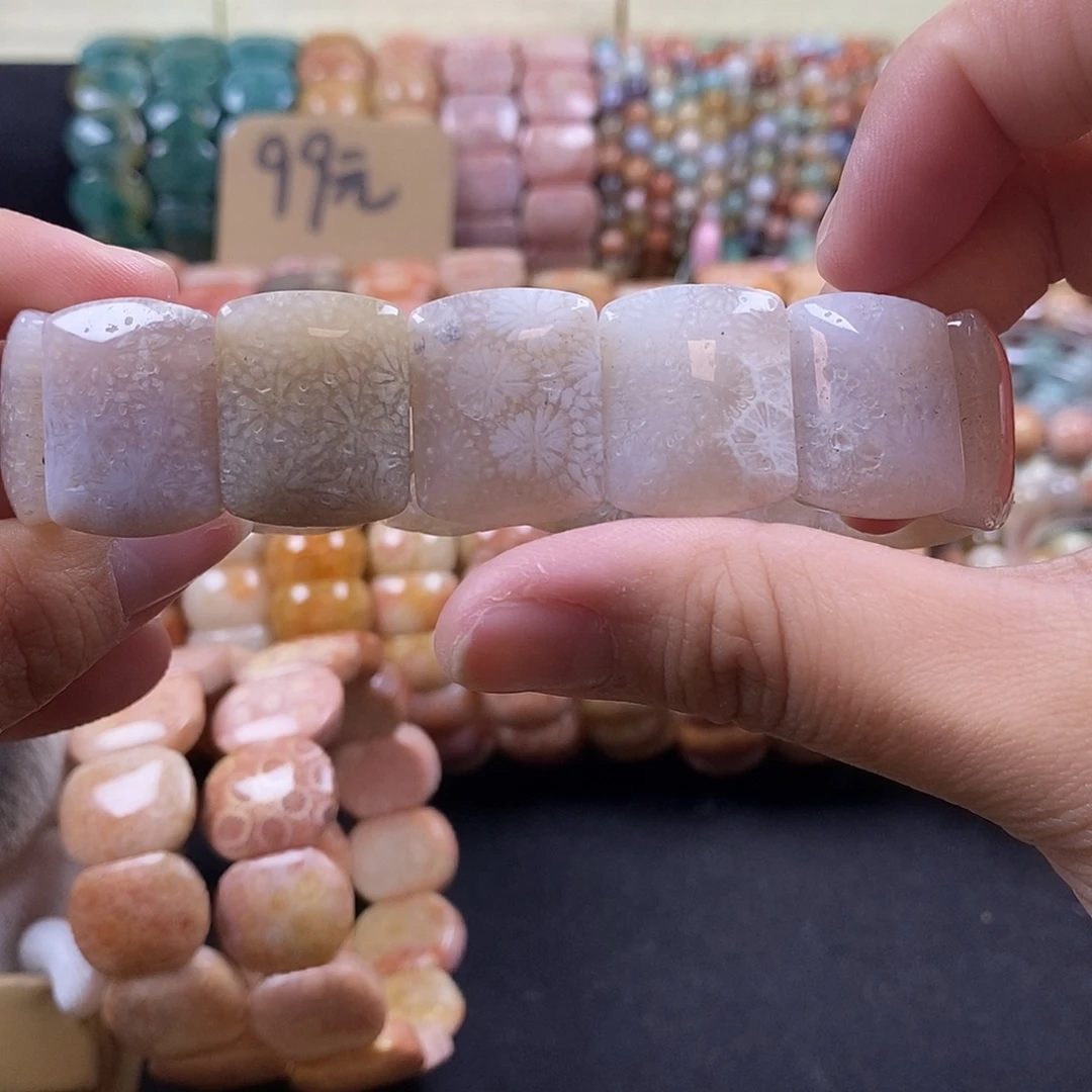 硅化珊瑚（珊瑚玉）未镶嵌手牌 上新 白冰花 9