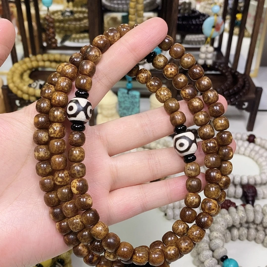 H***y星月菩提吊坠星月菩提虎皮老型桶珠