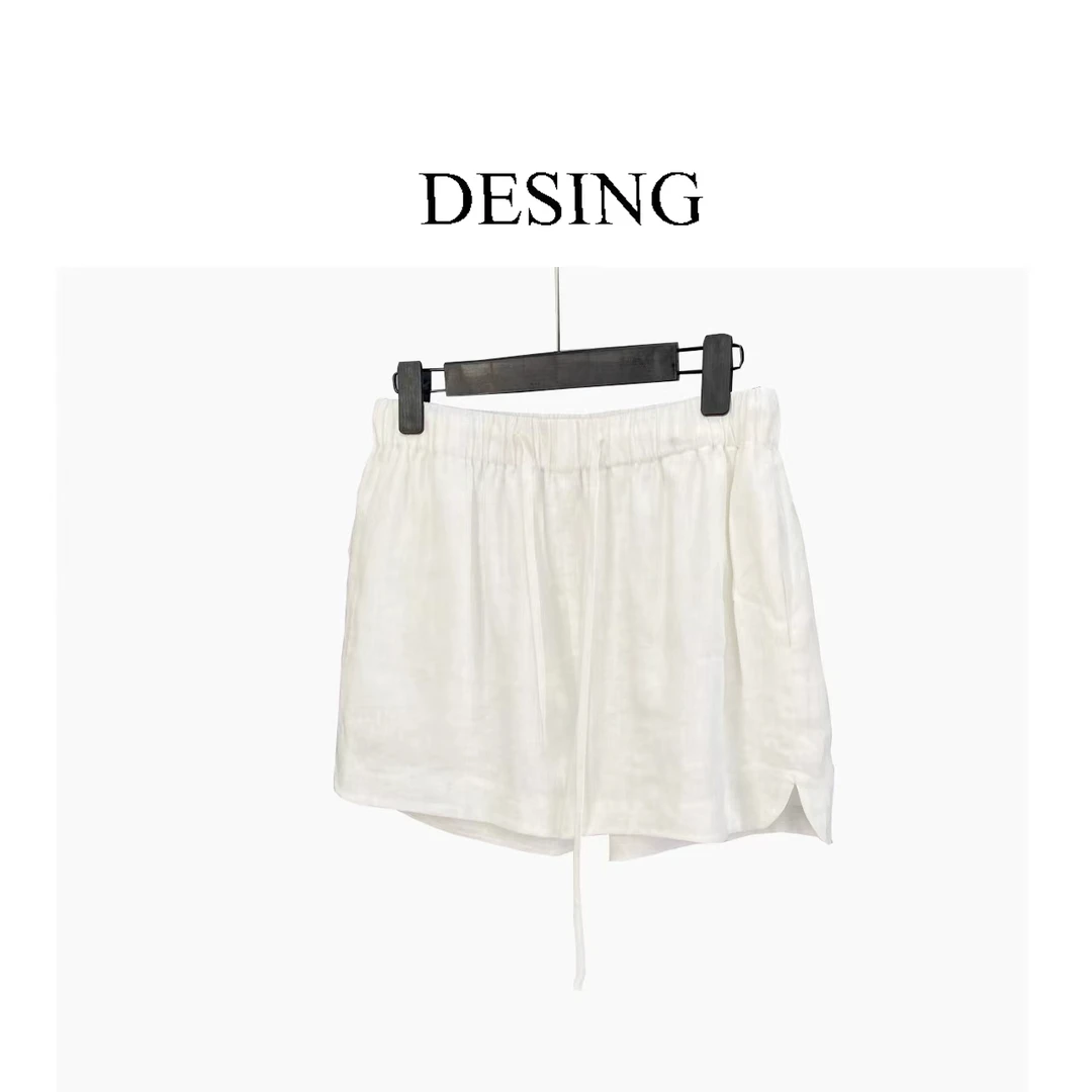 【深圳数数②】新款亚麻设计感时尚百搭阔腿抽绳短裤A75350