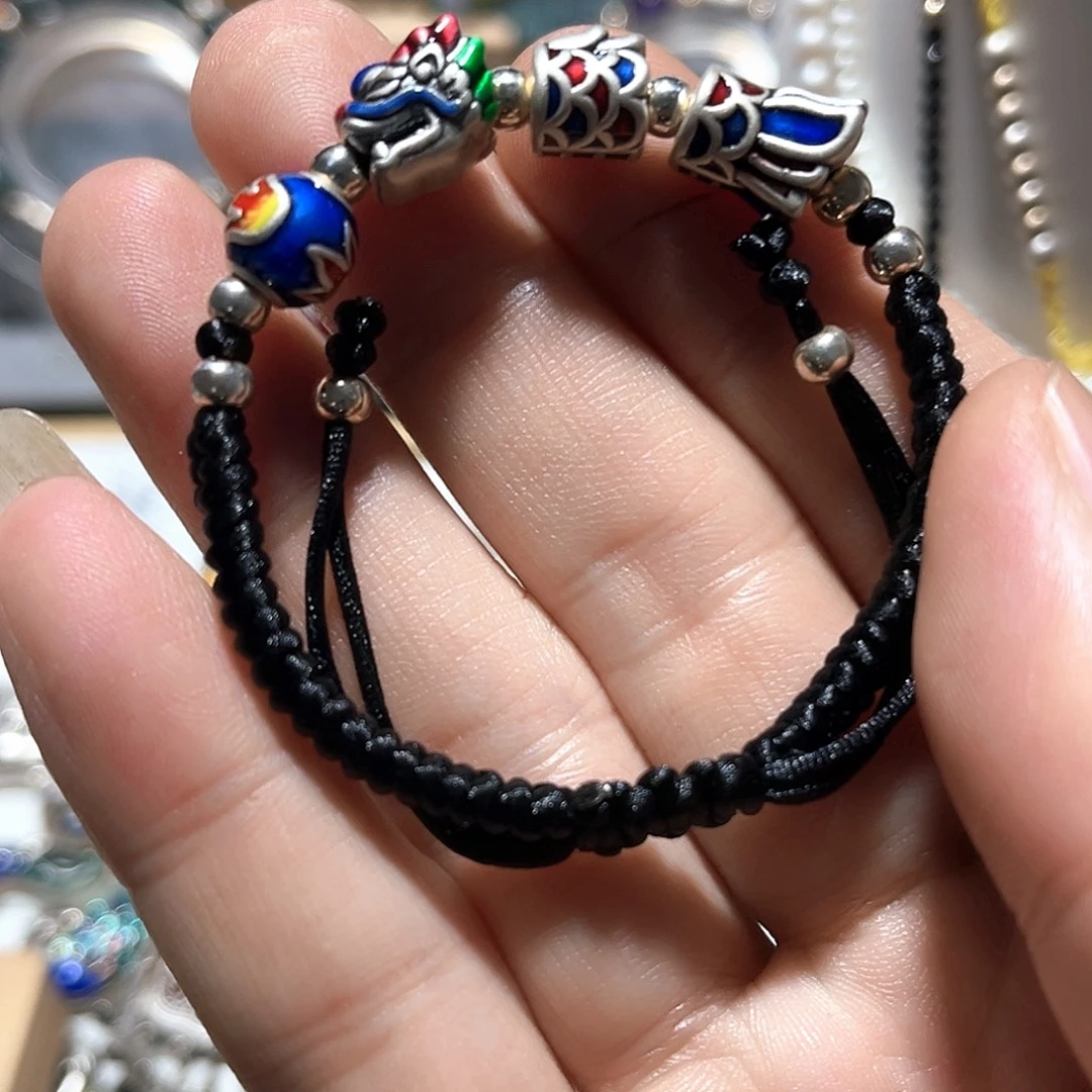 吊坠足银珐琅龙手串