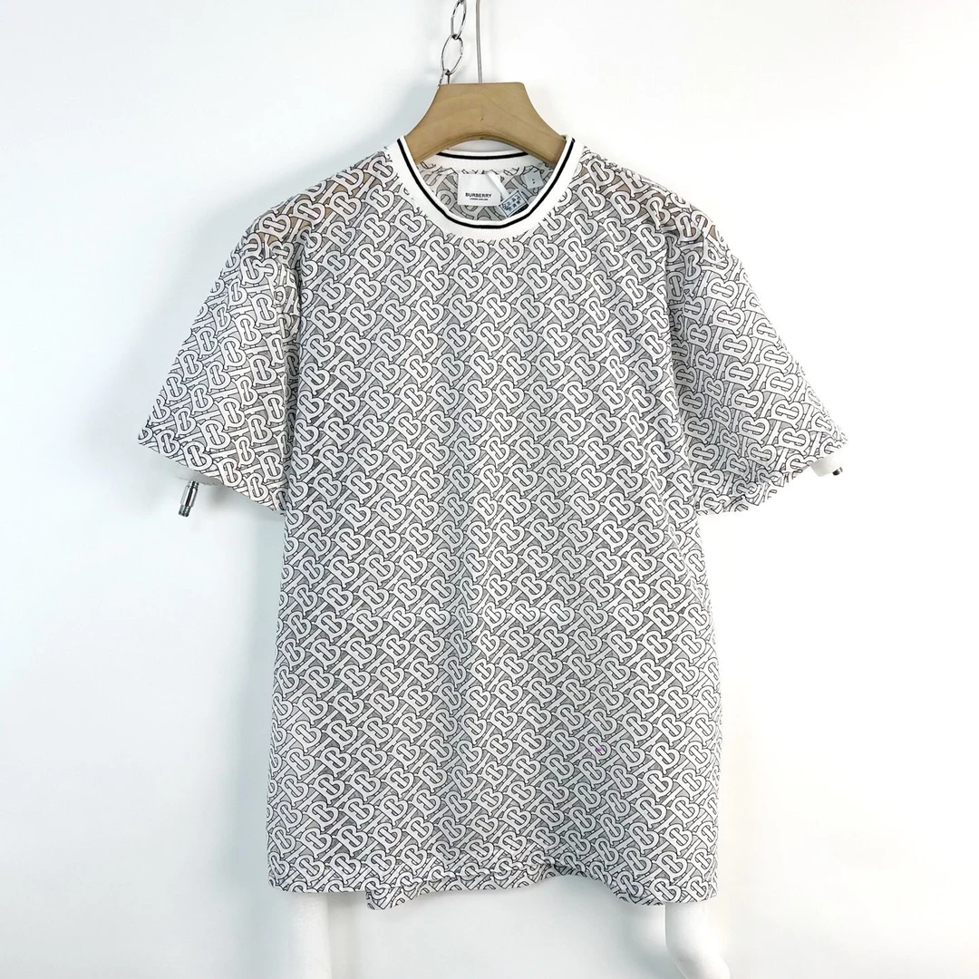 99新 BURBERRY/博柏利 s码/TB满印镂空纱网logo短袖/编码0333