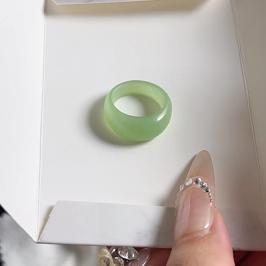 和田玉未镶嵌戒指微瑕15.9 翠青馒头
