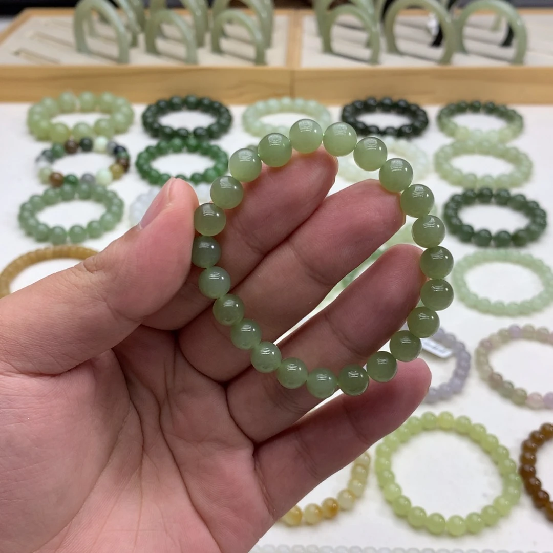 和田玉手串（晴绿8）未镶嵌