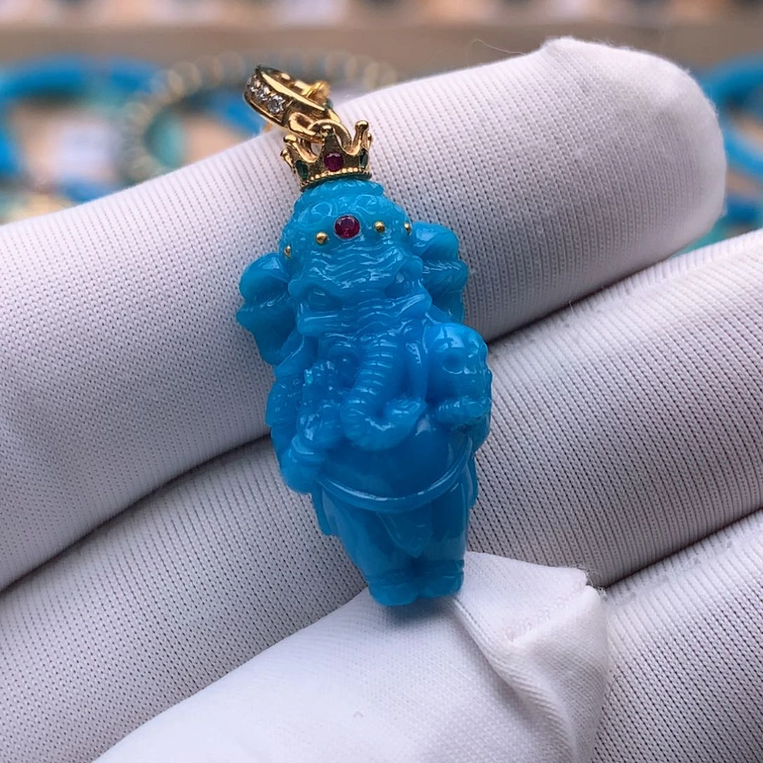 绿松石18K金镶嵌珠宝奇石