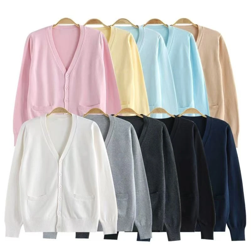 学院风开衫毛衣jk基础款针织衫长袖薄款宽松裸肤感V领针织衫毛衣