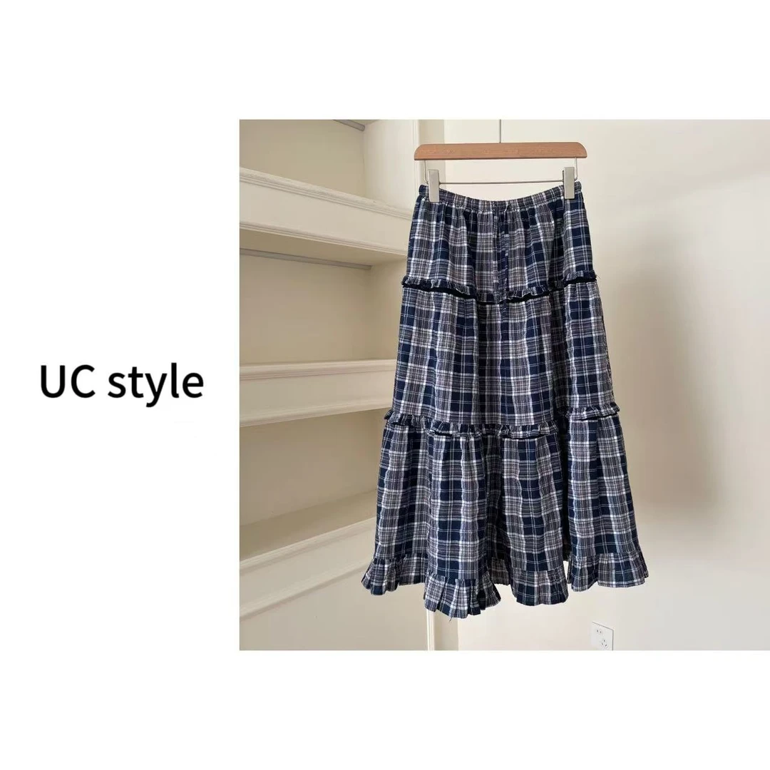 A7281蕾丝拼接格子半裙主播穿M码