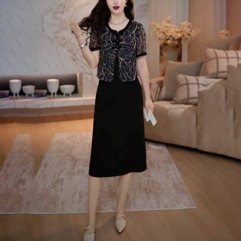 2025夏季轻熟风气质女人味减龄显瘦中长款收腰假两件连衣裙M-5XL