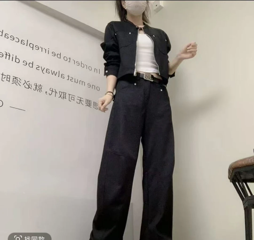 春秋季新款拉链工装外套高腰休闲裤套装