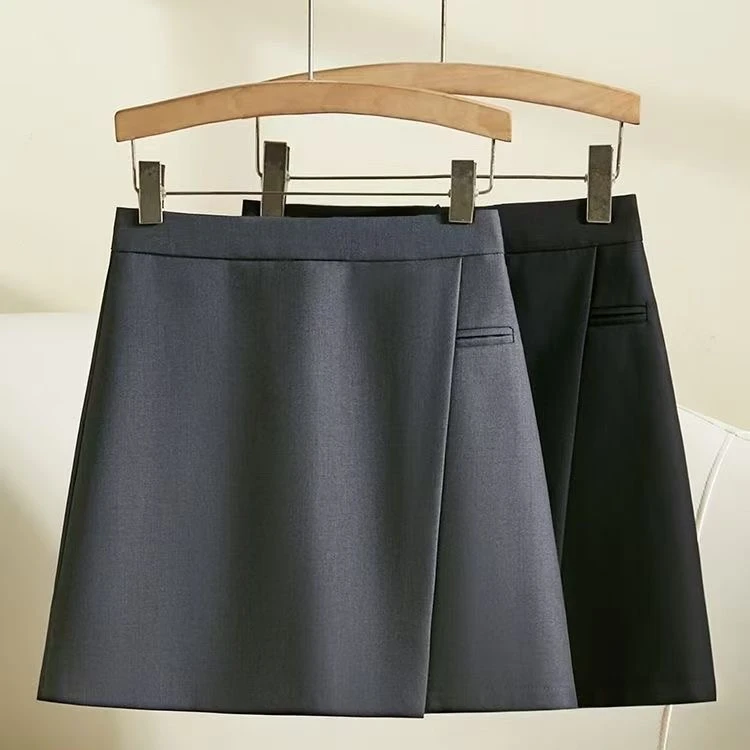 大码不规则短裙半身裙2025春秋新款西装高腰显瘦a字短裙防走光