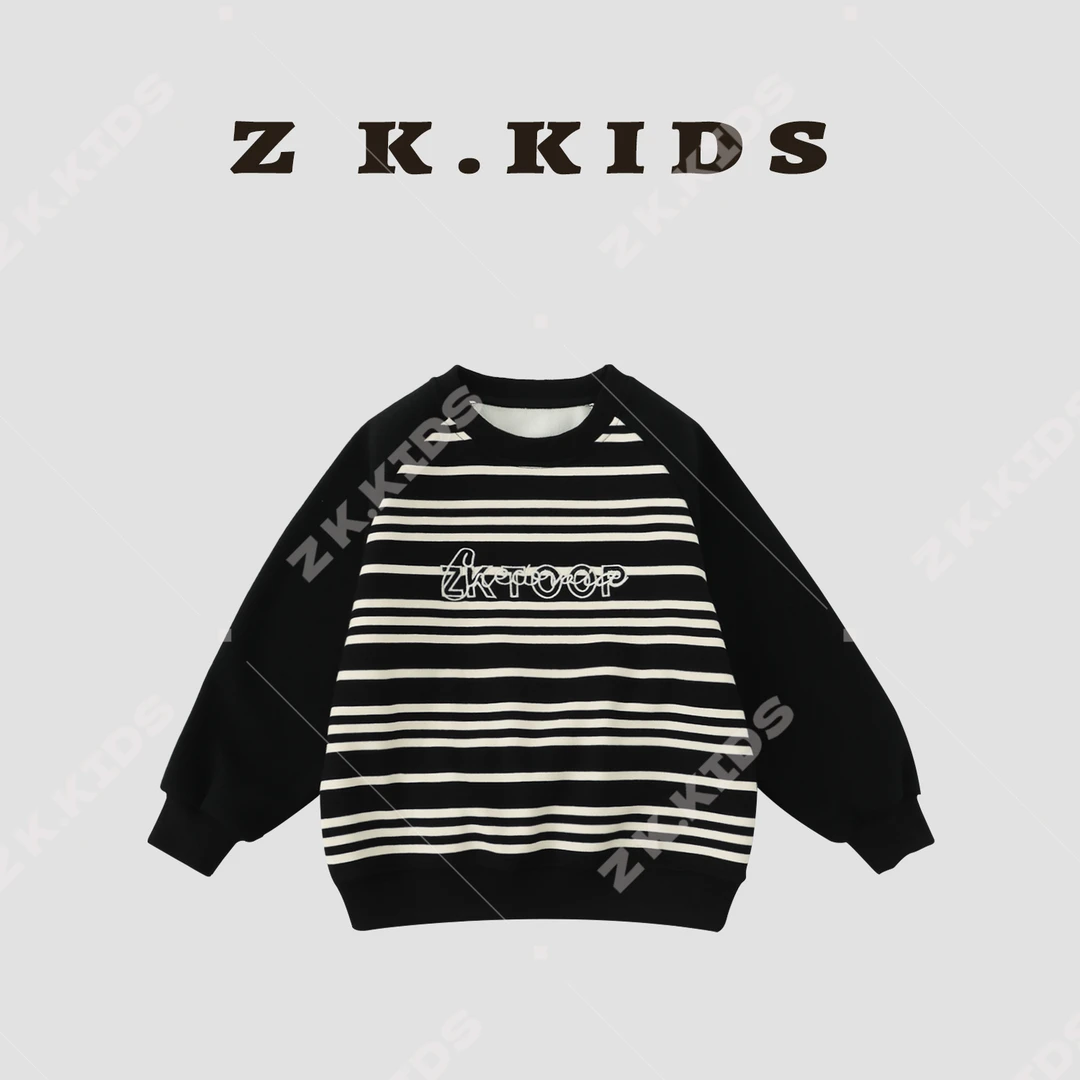 【Z＆K】冬款男童加绒保暖卫衣中大童经典条纹拼色ZK-220931