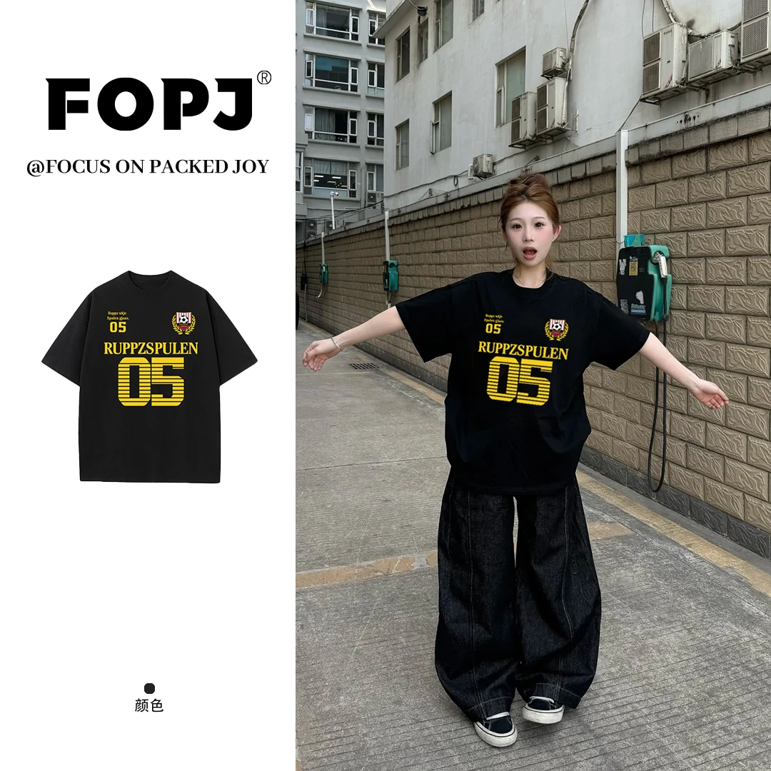 FOPJ韩版慵懒风休闲时尚百搭美式数字印花夏季新款短袖T恤女上衣