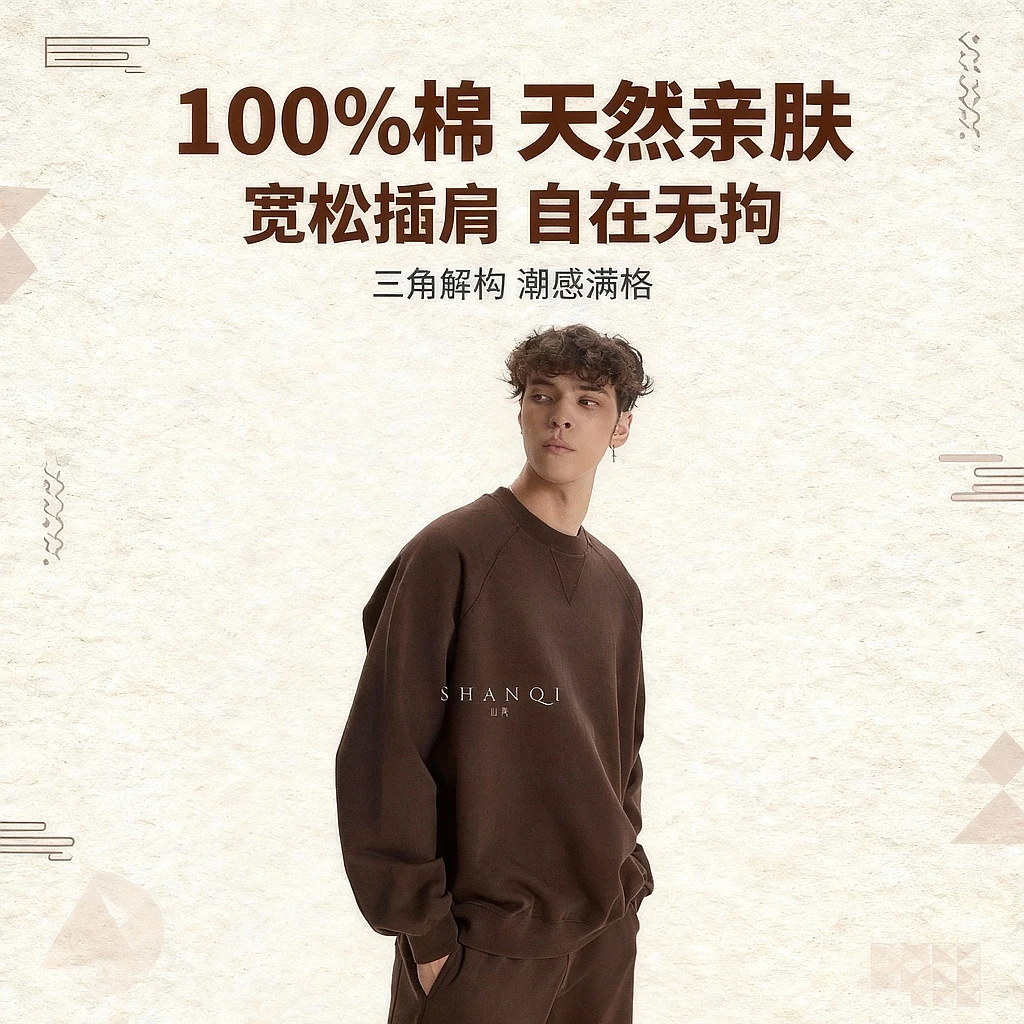 SHANQI山启【旷野系列】/801/圆领重磅卫衣 三角解构纯棉上衣长袖