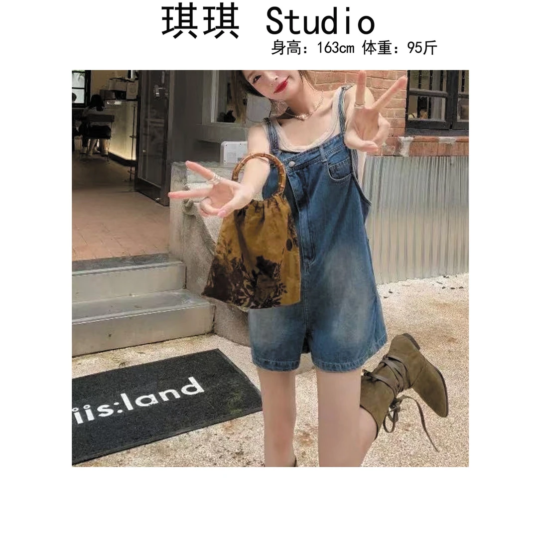 《琪琪家》夏季新款轻奢高品质潮流气质时尚显瘦减龄牛仔背带裤-77