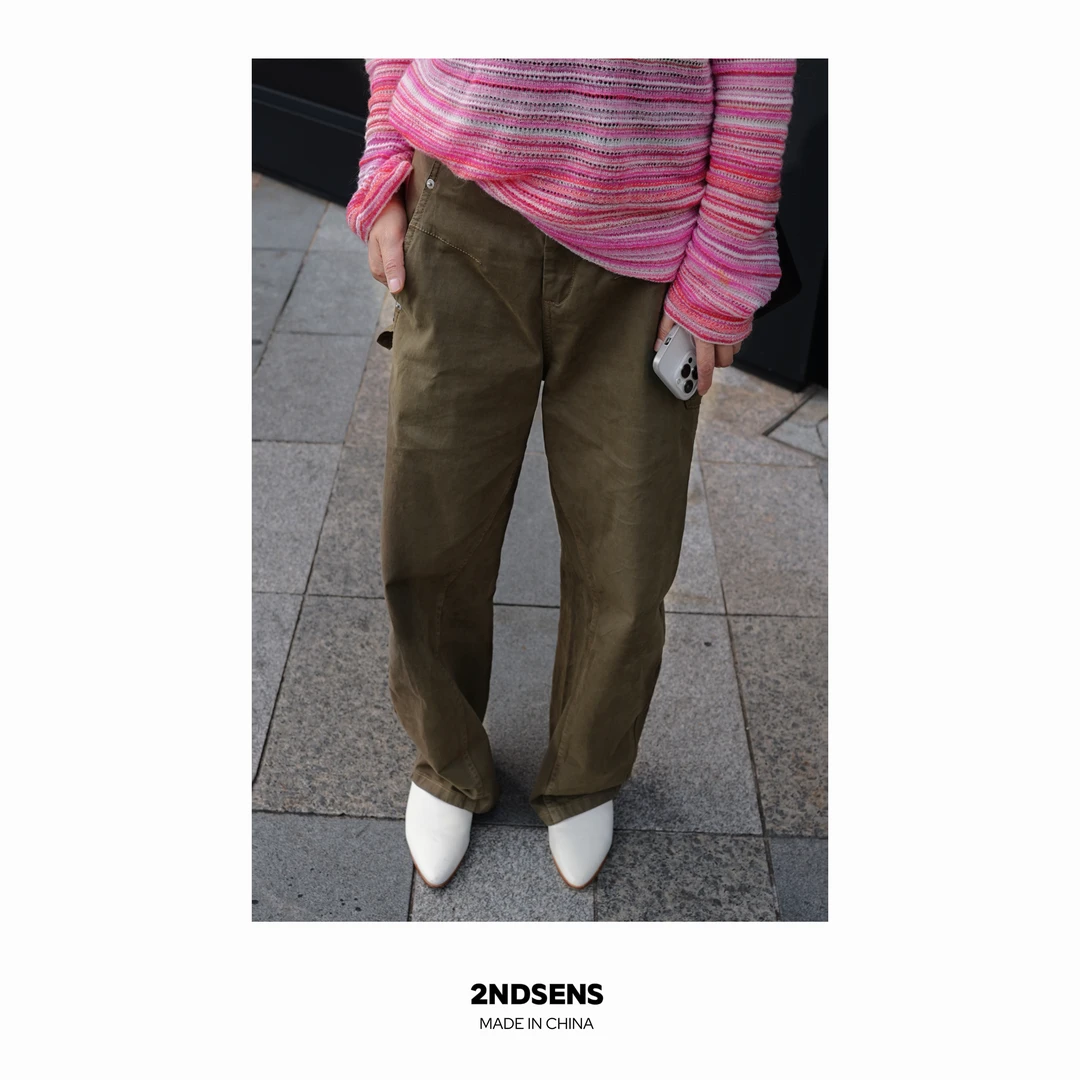 2NDSENS【下个路口】美式复古不对称口袋廓形工装弧形镰刀裤