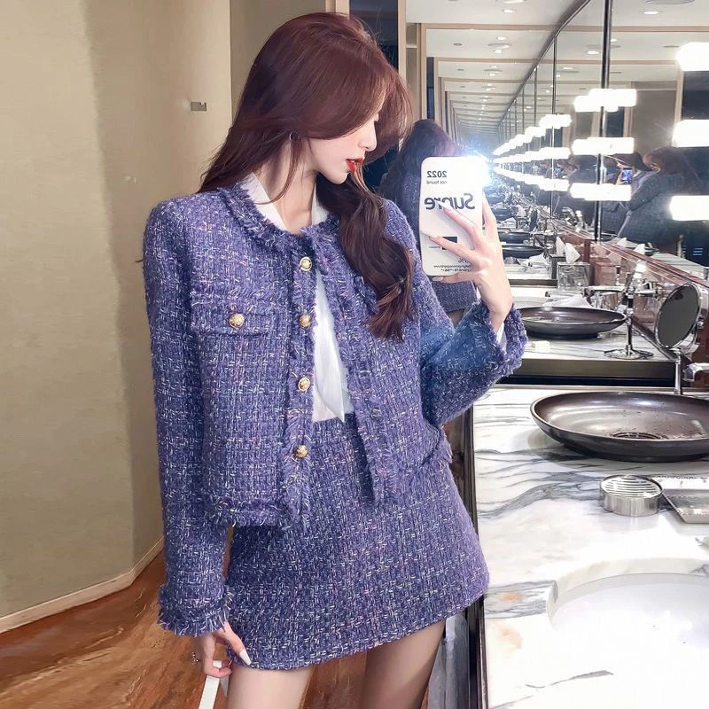 2025春秋新款高级时尚盐系气质名媛套装小香风外套半身短裙两件套