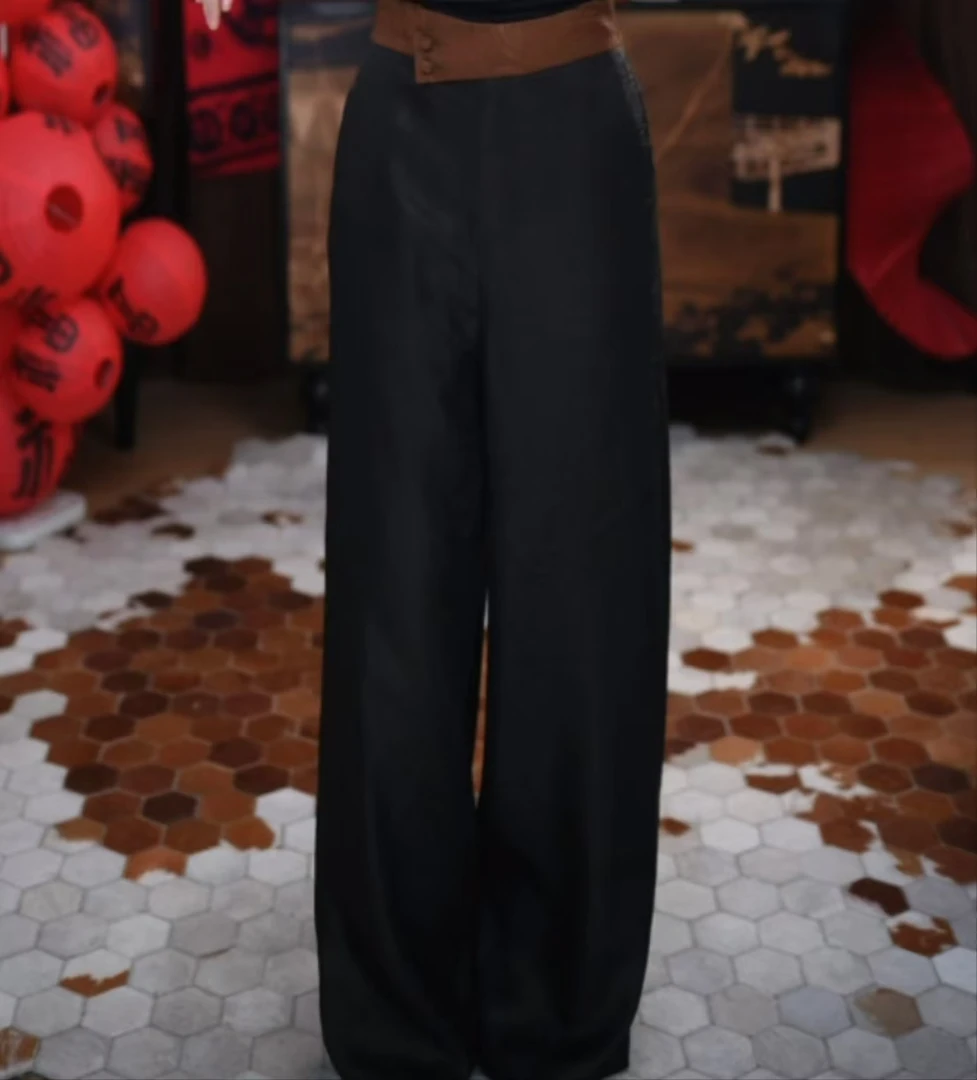 【南若】香云纱时尚松紧腰显瘦国风百搭宽松复古休闲中式设计师裤子