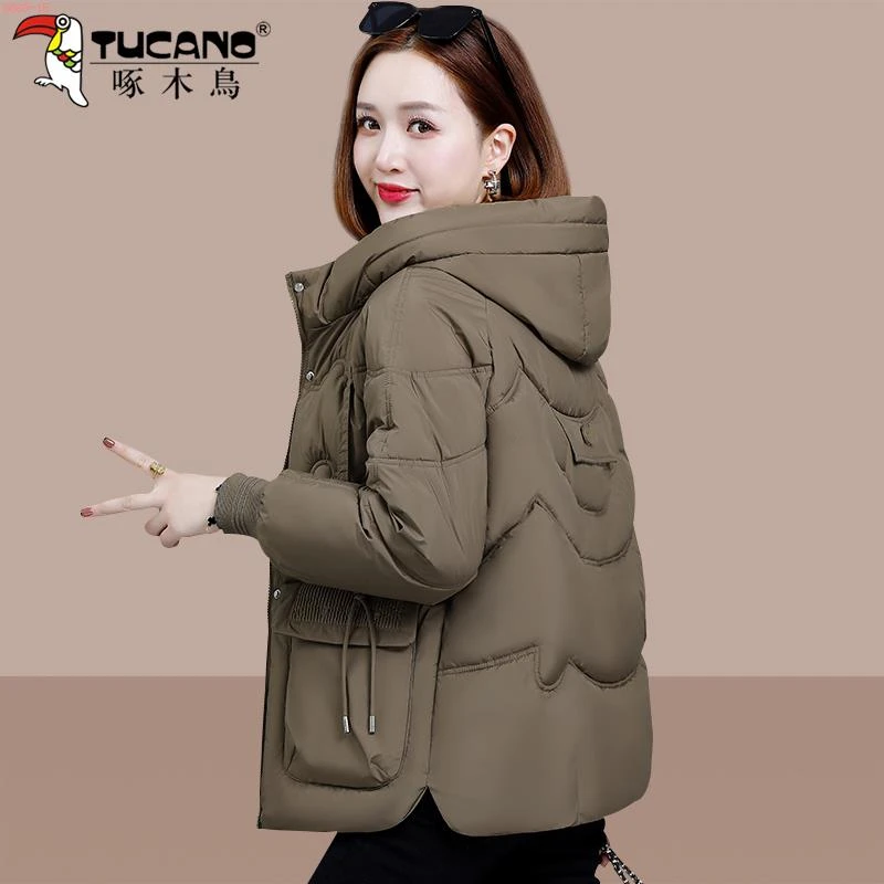 啄木鸟时尚棉服女冬季2025年新款加厚洋气小个子保暖连帽棉衣棉袄